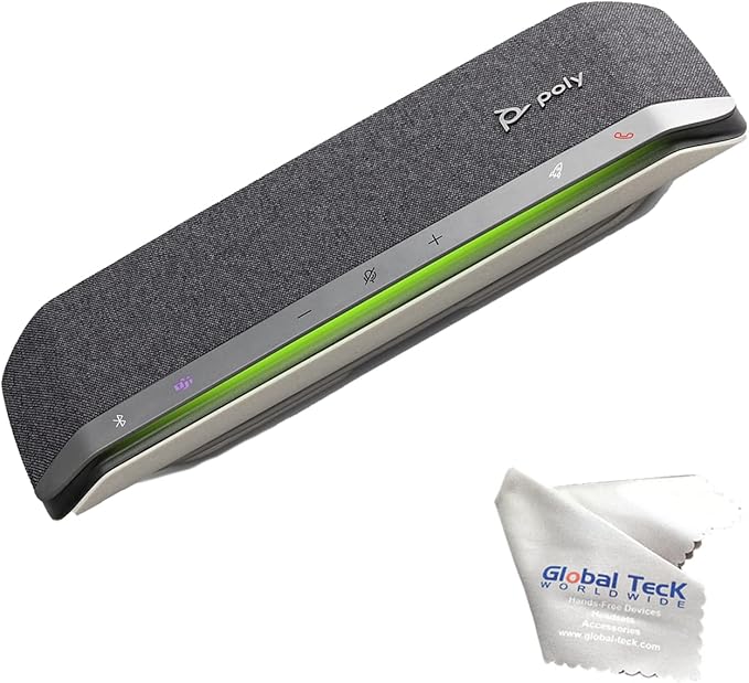 Poly Sync 40 (Plantronics) Teams Speakerphone - Smart Conferencing Speaker for Streaming Voice, Video, 20 Hour Rechargeable Battery, Rich Audio, Ideal for PC Apps - Zoom, Meet, Music, GTW Cloth Bundle
