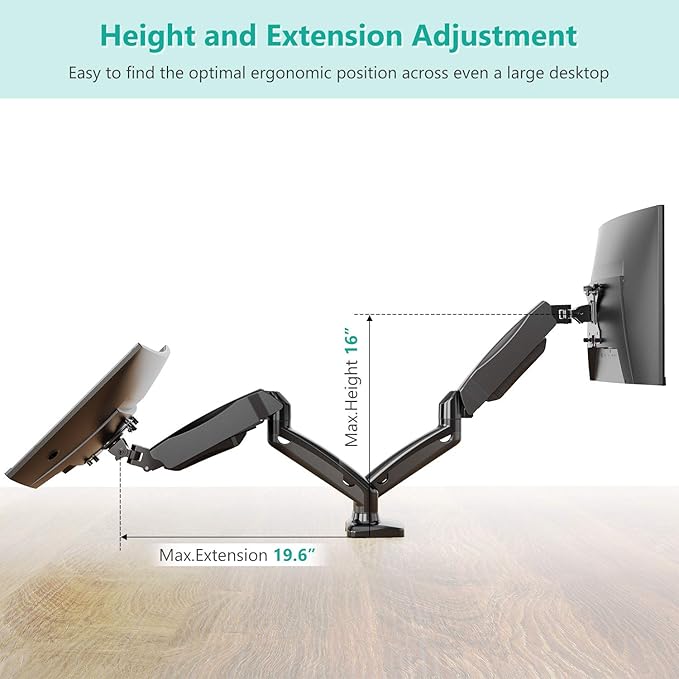 WALI Dual Monitor Stand for 17-32 inch Screens, Dual Monitor Arms for 2 Monitors Holds up to 19.8 lbs, Adjustable Gas Spring Dual Monitors Mount, VESA 75x75/100x100mm (GSMP002), Black