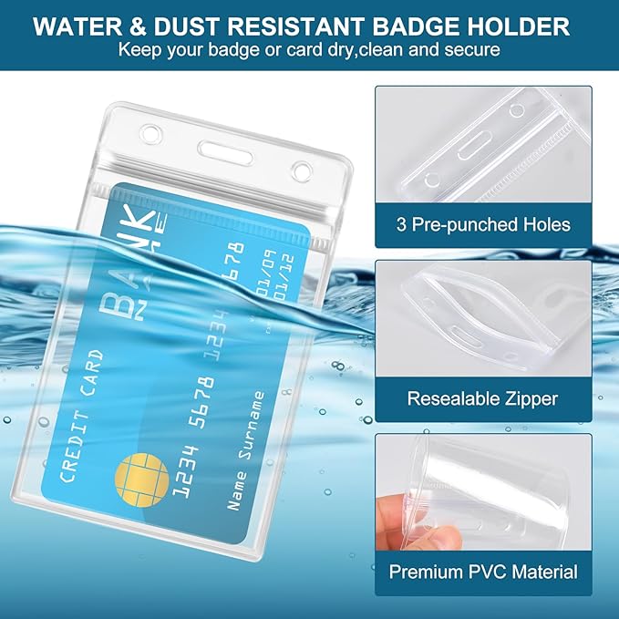 ID Card Holder with Lanyard 30Pcs Clear Vertical Name Tags ID Badge Holders and 30Pcs Flat Neck Lanyards for Cruise Ship Cards Work IDs Office School