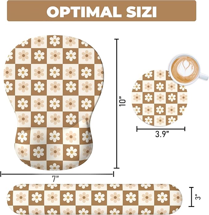 Mouse Pad with Wrist Rest, 3-in-1 Premium Lycra Fabric Memory Foam Ergonomic Wrist Support for Keyboard, Laptop & Desktop, Pain Relief Mousepad with Non-Slip PU Base for Office & Home (Flower Plaid)