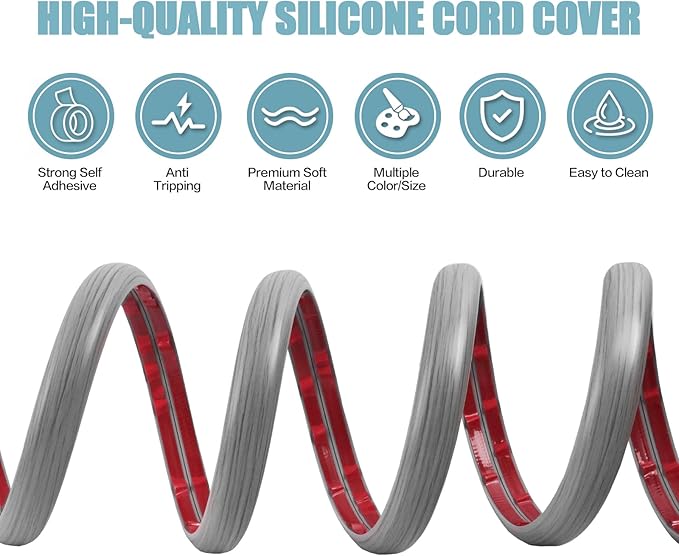 Floor Cord Cover Self Adhesive Cord Hider,20FT Cable Management, Extension Strip Protector for Wires, Prevent Cable Trips for Offices, Gyms, Exhibitions Cavity:0.39"(W) x 0.27"(H) Gray Wood