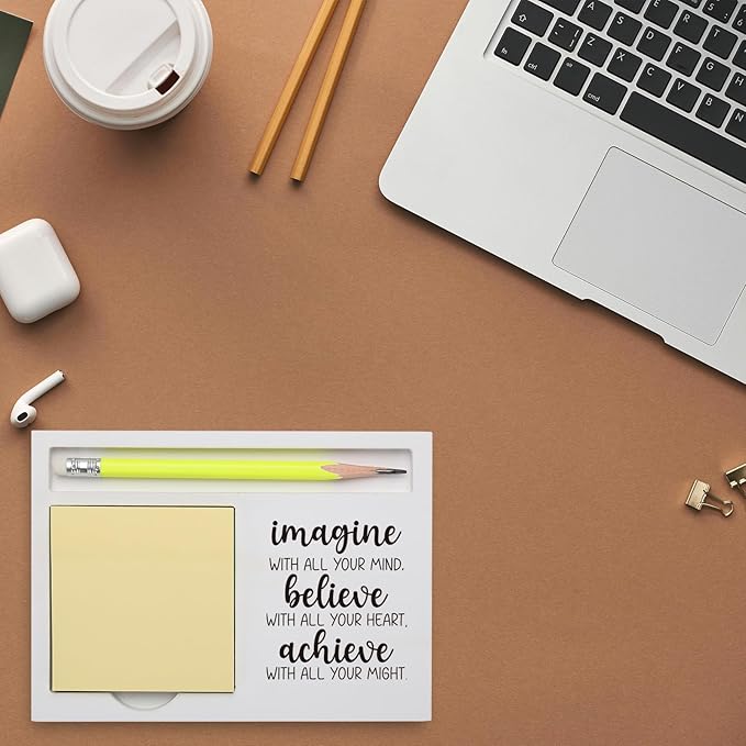 Positive Affirmations Imagine Believe Achieve Sticky Note Holder, Inspirational Desk Organizer for Teacher Coworker Graduate, Motivational Gift for Office Classroom Note Pad Holders KBB03