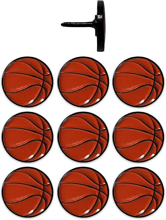 Basketball Push Pins, for Cork Board, Maps, or Lapel Pin Use, Designed in The USA, Basketball Pins, Set of 10