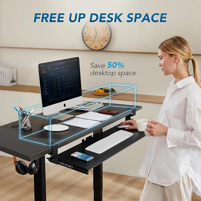 AX WABER Keyboard Tray Under Desk Pull Out with 3 Height Adjustable Extra Sturdy C Clamp Mount System, 32.8 (38 inch Including Clamps) x 12 Inch Slide-Out Platform Computer Drawer for Typing
