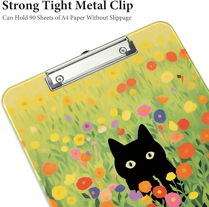 Rimilak Plastic Clipboards with Metal Clip, A4 Letter Size 9 x 12.5 in, Office Decorative for Students Women Men and Kids, Cute Custom Pattern, Green Grass Cat