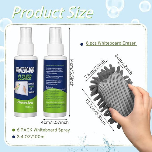 6 Pack Whiteboard Cleaner 3.4 Fl oz White Board Cleaning Spray Dry Erase Board Cleaner with Microfiber Shag Whiteboard Eraser Removes Stubborn Marks from Chalkboard(Grey)
