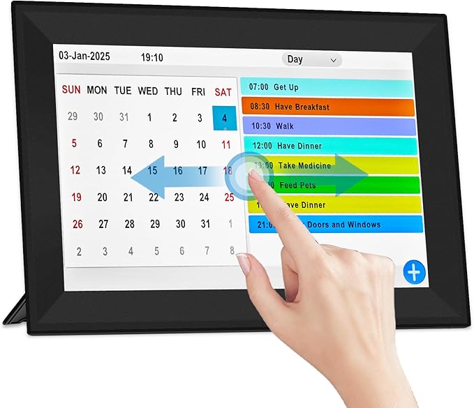 Jazeyeah10.1 Touch Screen Extra Large Digital Clock with Date and Day for Elderly,Medicine Reminders,Dementia Alzheimers Clocks for Seniors, 64 Alarm 40 Reminders, Auto DST, (Black)