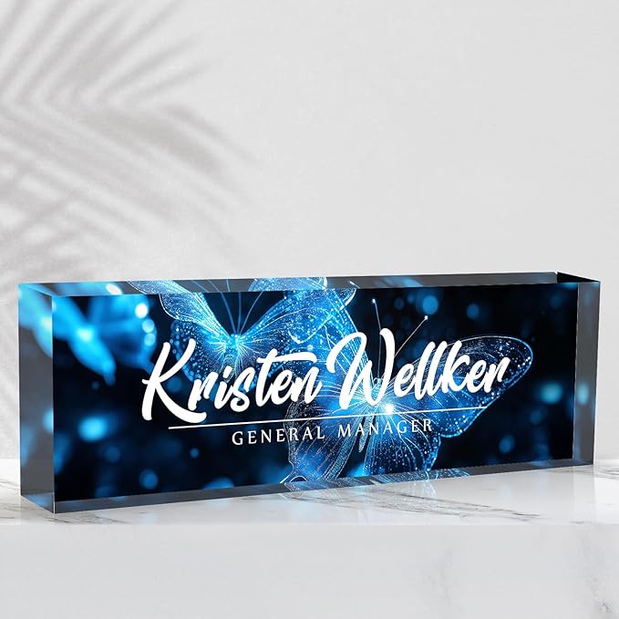 Desk Name Plate Personalized Name Plate for Desk, Office Desk Decor, 3D Style Personalized Plaque Name Plates for Desks Custom Appreciation Gifts for Boss Lady Employee Coworkers (Ice Butterfly)