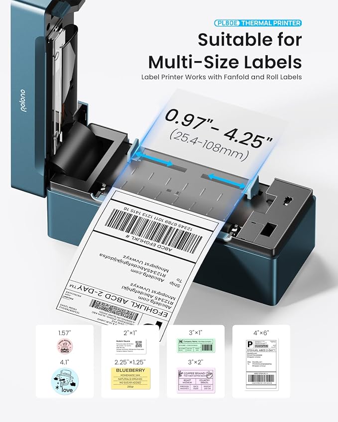 POLONO Bluetooth Thermal Shipping Label Printer, Wireless 4x6 Shipping Label Printer for Small Business, Support iOS, Android, Windows, Mac. Compatible with Amazon, Ebay, Shopify, Etsy, USPS (Blue)