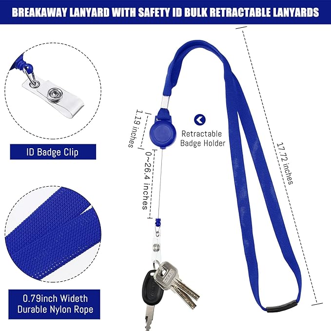 Windyun 108 Pcs Breakaway Lanyard with Safety ID Bulk Retractable Lanyards Flat Neck Straps (Blue)