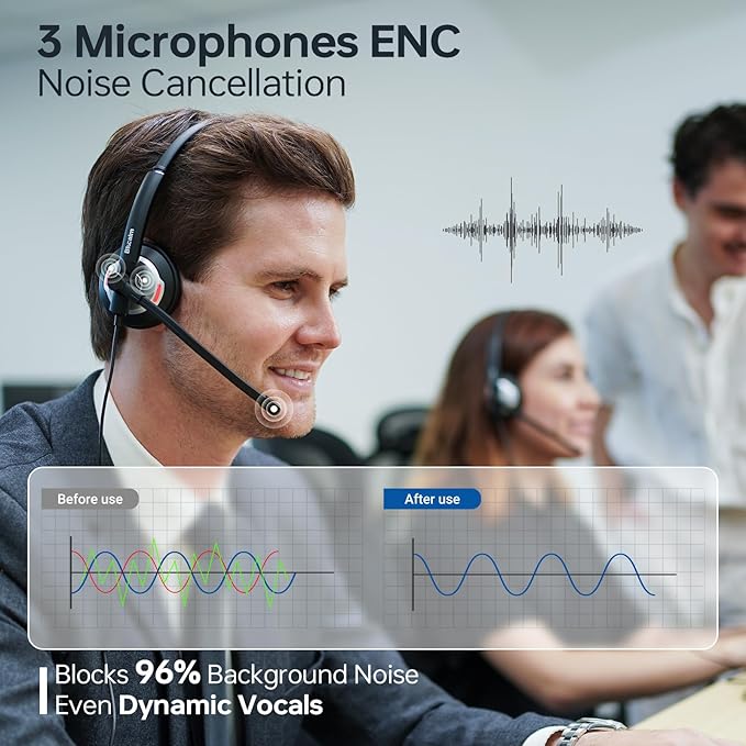 Blucalm Wired Headset with Mic for PC/Laptop, Noise Canceling Headphones with Mic/in-line Control for Teams, On-Ear USB Computer Headset with Microphone for Home/Office/Call Center, Black 20Pcs