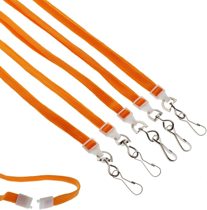Specialist ID Bulk 25 Pack - Premium Flat Breakaway Lanyards for ID Badges & Badge Holders - 3/8" Wide Woven Safety Lanyard with Metal Swivel Hook for Teachers, Students, Cruise, Office (Orange)