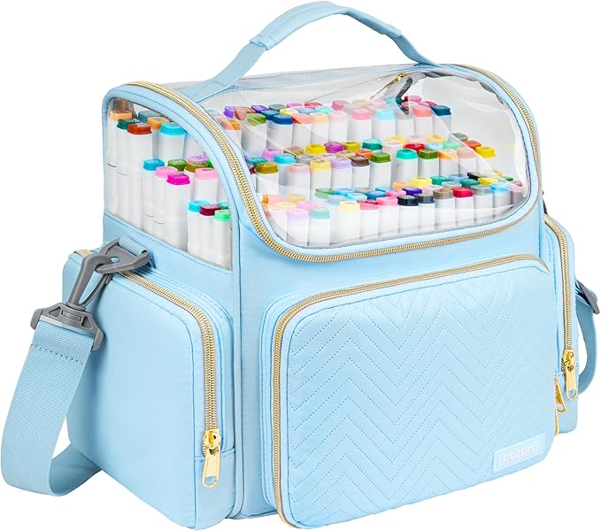 Large Marker Organizer Case for 200-300 Markers,Travel Marker Storage Bag with Dividers and 4 Pockets,Marker Organizer Holder for Paint Brushes,Colored Pencils and Other Art Supplies,Bag Only,Blue