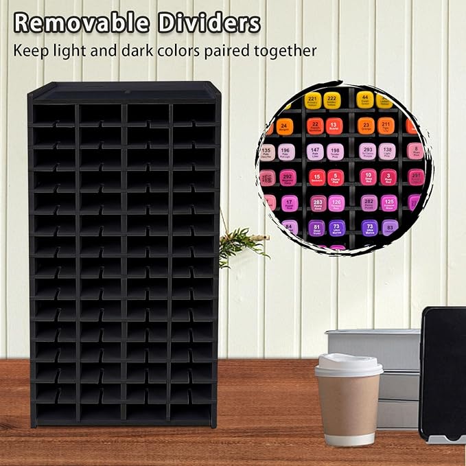 SANFURNEY Art Marker Storage Rack for 120 Markers, Watercolour Brushes Pens Color Pencils Organizer Holder for Desk, Black
