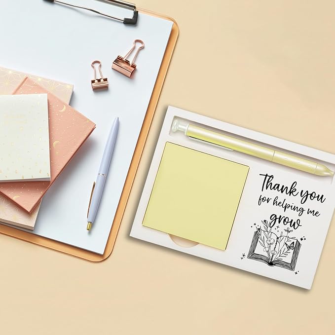 Thank You for Helping me Grow, End of The Year Teacher Sticky Note Holder Gift, Back to School, Teacher Appreciation Week Quote Self-Stick Note Pad Holders ZBA14