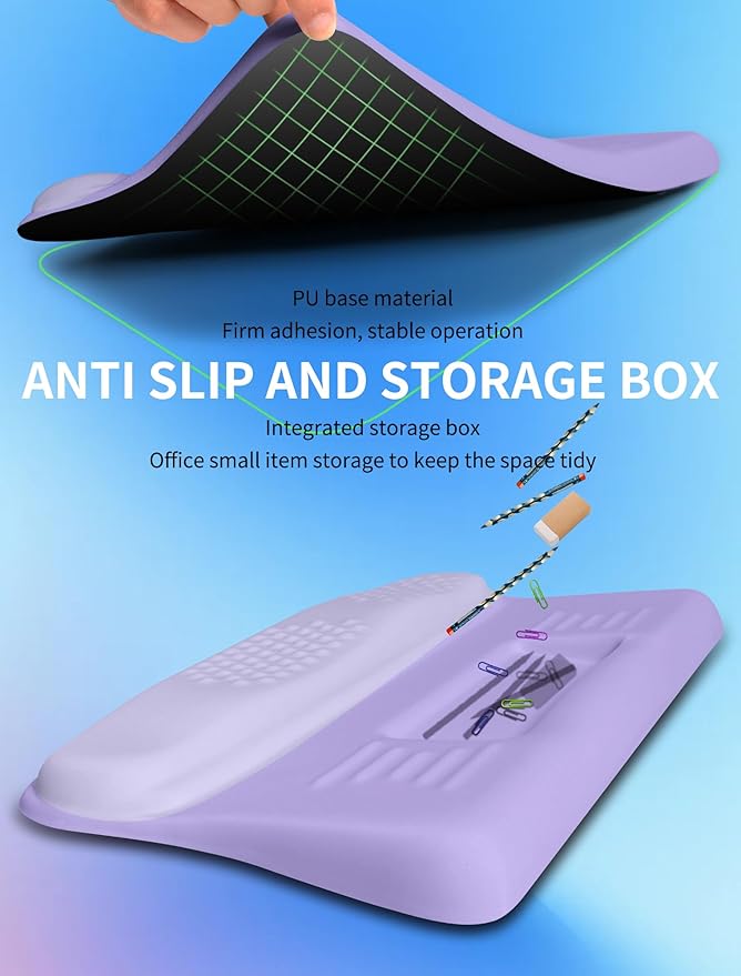 Ergonomic Wave Wrist Rest with Keyboard Stand, Cushioned Palm Rest, Comfortable Integrated Memory Foam for Natural Typing and Relieve Wrist Pain, Purple Romance