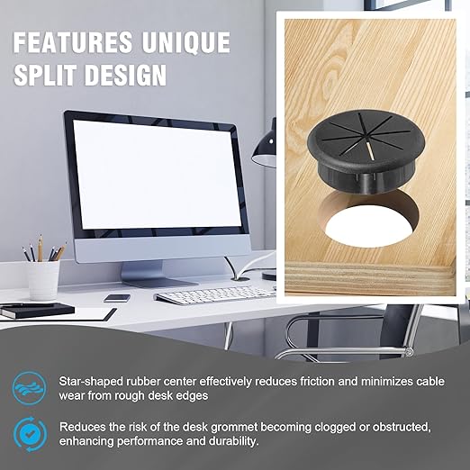 2-3/8" Black Desk Grommet, JTemgle Flexible Cable Grommet with Bi-Metal Hole Saw Rubber Cable Hole Cover Wire Organizer Caps Desktop Cord Management for Home Office TV Stands Tabletops, 13 Pieces
