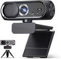 2K Webcam with Rotatable Tripod and Mic, Noise Cancellation, Privacy Cover, Wide-Angle Lens, Auto Light Correction, Plug & Play USB Webcam for Laptop, Desktop, PC, Mac, Zoom, Skype, Streaming