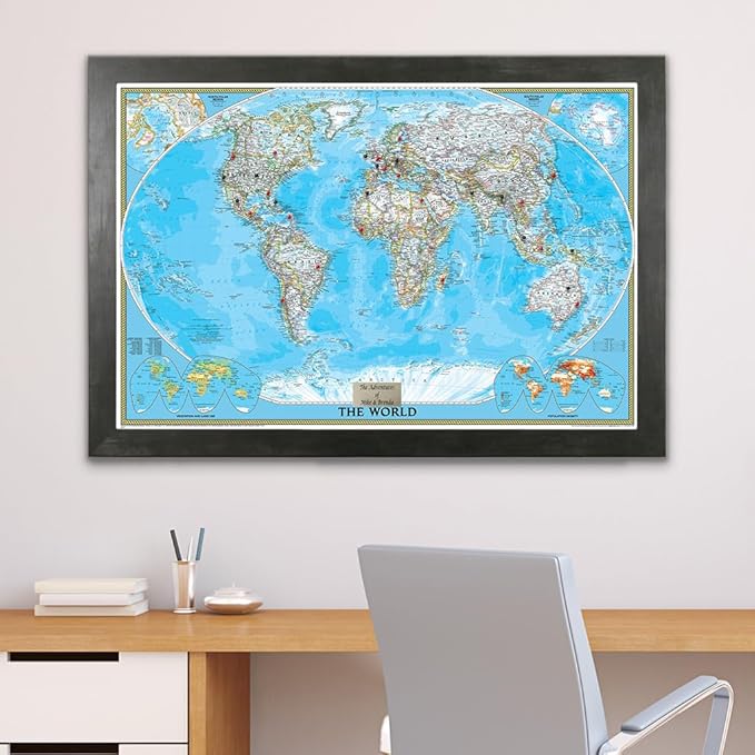 Personalized Classic World Push Pin Travel, Rustic Black with 100 Pins - 27.5 inches x 3 9.5 inches - Made in USA