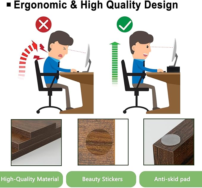 TEAMIX 2 Pack Monitor Stand Riser-20 inch, Wooden Tabletop Shelf for TV/PC/Laptop/Printer, Rustic Brown Monitor Riser with Storage, Computer Stand Ergonomic Design