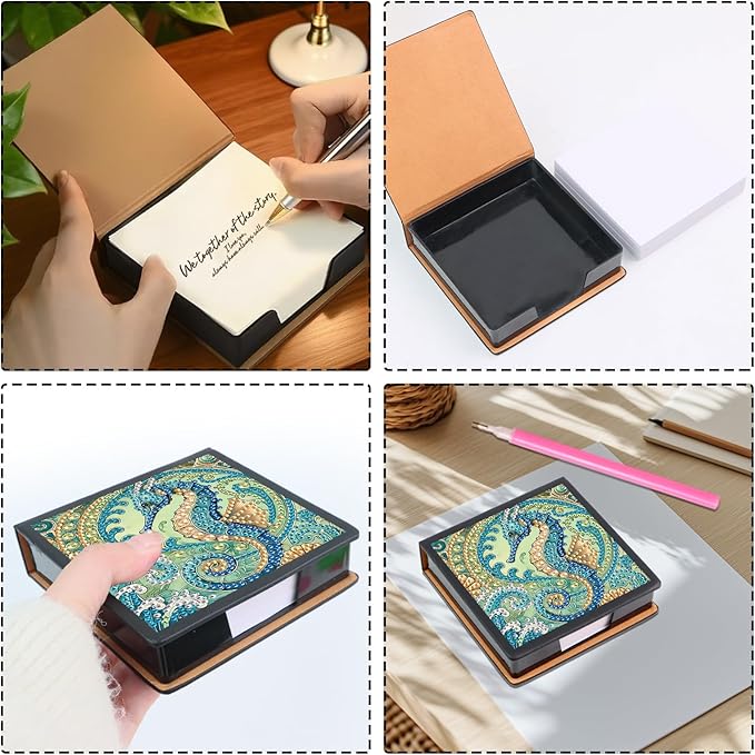 Seahorse Diamond Painting Kit Note Box,Memo Paper Storage Box Diamond Art,Sticky Note Holder Diamond Art,Diamond Painting Memo Pad For Office Desk. (Seahorse)