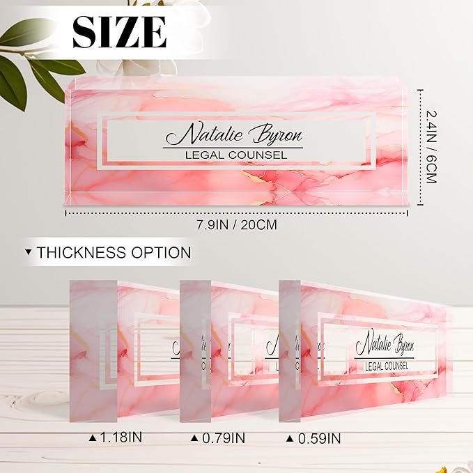 Personalized Name Plate for Desk, Custom Acrylic Desk Name Sign, Office Appreciation Gifts for Women Men Coworkers Boss Teacher Employee (Pink Marble)