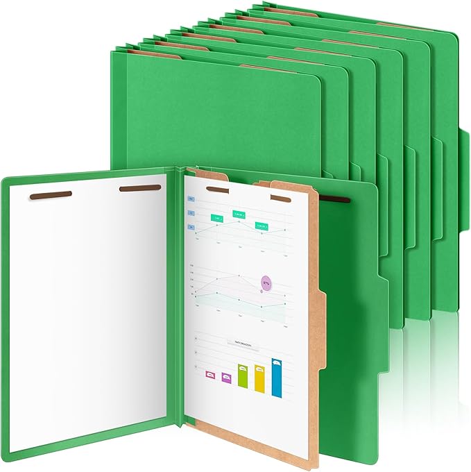 Skyygemm 12 Pcs Classification Folders Letter Size, 1 Divider Pressboard File Folder with Fasteners, Expanding File Organizer Bulk for Teachers, Clergy, Office, Church, Christmas Donations (Green)