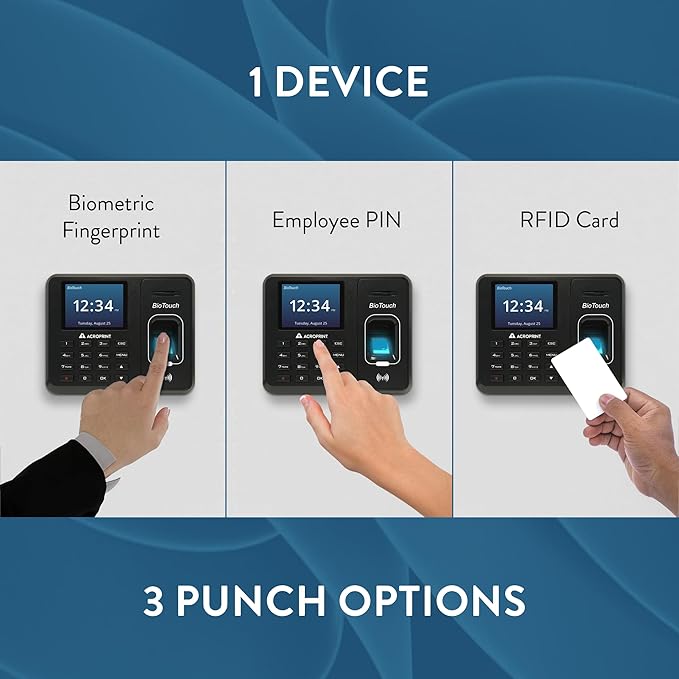 Acroprint BioTouch Self-Contained Automatic Biometric Fingerprint/Proximity Time Clock (No Monthly Fee)