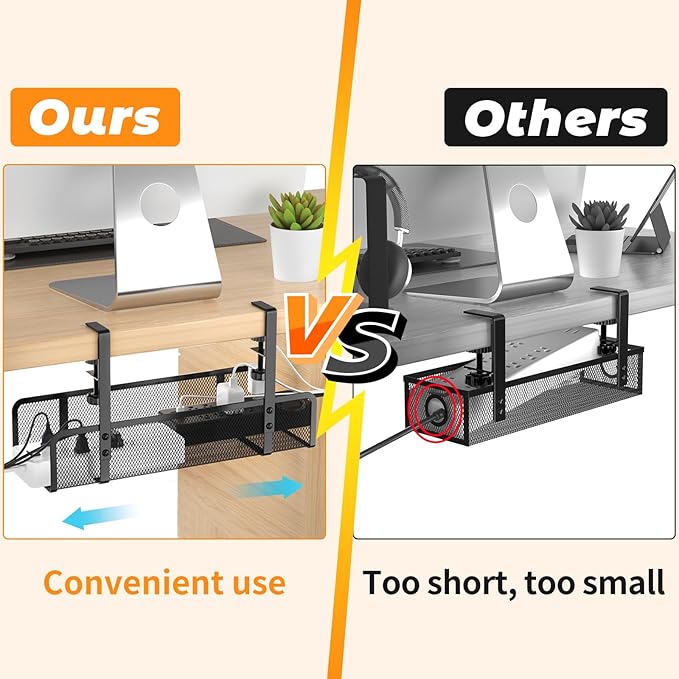 Under Desk Cable Management Tray, Wire Management Desk Cable Organizer Cable Management Box, Cord Organizer Storage for Office