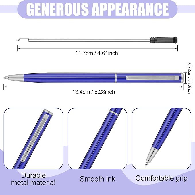Zonon 15 Pieces Blue Metal Slim Ballpoint Pens Bulk Retractable Metallic Black Ink 1 mm Medium Point Smooth Writing Pens for Wedding Business Office Supplies Students Teachers Men Women Present