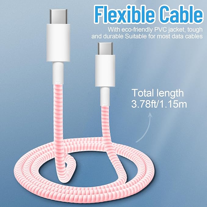 Frienda 15 Pcs Spiral Cable Protector Colorful PVC Spiral Phone Charger Headphone Cable Saver for USB Data Wire, Prevent Pets (Bright Color,55.1 Inch)