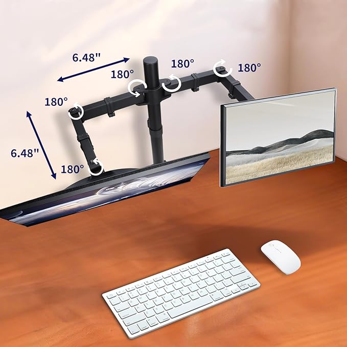 Dual Monitor Desk Mount for 13-27 Inch Screens Up to 22lbs Heavy Duty Fully Adjustable Double Arm Desk Stand Computer Monitor Arm Desk Mount with C Clamp/Grommet Base