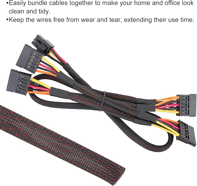 100ft PET Expandable Wire Loom 3/4 Inch, PET Braided Wire Sleeving Cable Management Sleeve Tubing [for Audio Video Home Office Cord Protector]-Black Red