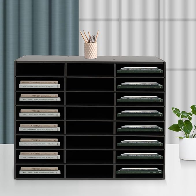 24 Slot Paper Organizer 24 Compartment Classroom Mailbox Adjustable Mail Sorter Desktop File Sorter, Paper Trays for Classroom, Office, Home (Black)