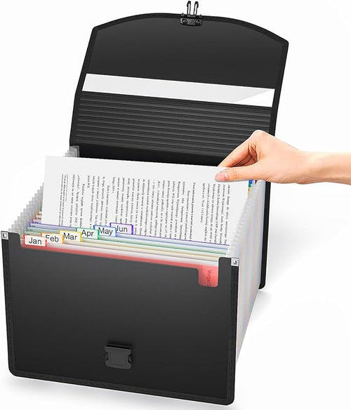 25 Pockets Accordion File Organizer with Handle,Expanding File Folder for Paper/Document/Bill,Portable Filing Box,Visible Window,Quick Search,Expandable Bottom,Large Capacity,A4/Letter Size