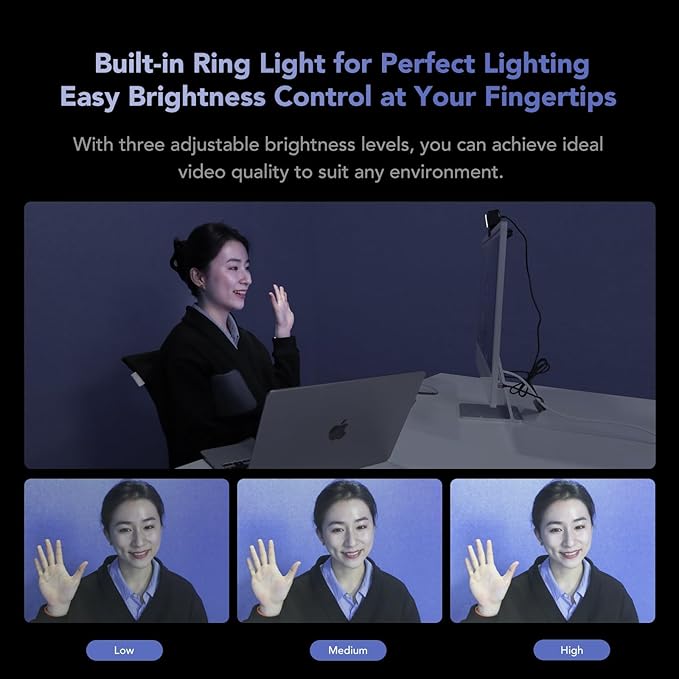 NUROUM 4K Webcam with Light for PC, Adjustable FOV, Premium CMOS Autofocus AI Auto-Framing, Noise Canceling Mics, Web Camera for PC/Laptop/Mac, for Streaming/Video Calling w/OBS/Twitch/Zoom/Teams