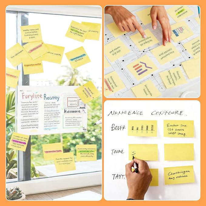 3 in x 5 in Large Sticky Notes, 76 x 127 mm 6 Pads Assorted Self-Stick Pads for Notebook,Office,School and Home,80 Sheets/Pad (24 Pads Yellow)