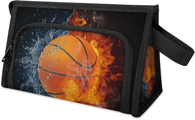 Pardick Large Capacity Pencil Case Pouch, Basketball Ball Portable Zipper Pencil Cases Pencil Bag Office Stationery Bag Makeup Bag Desk Organizer for Women Men