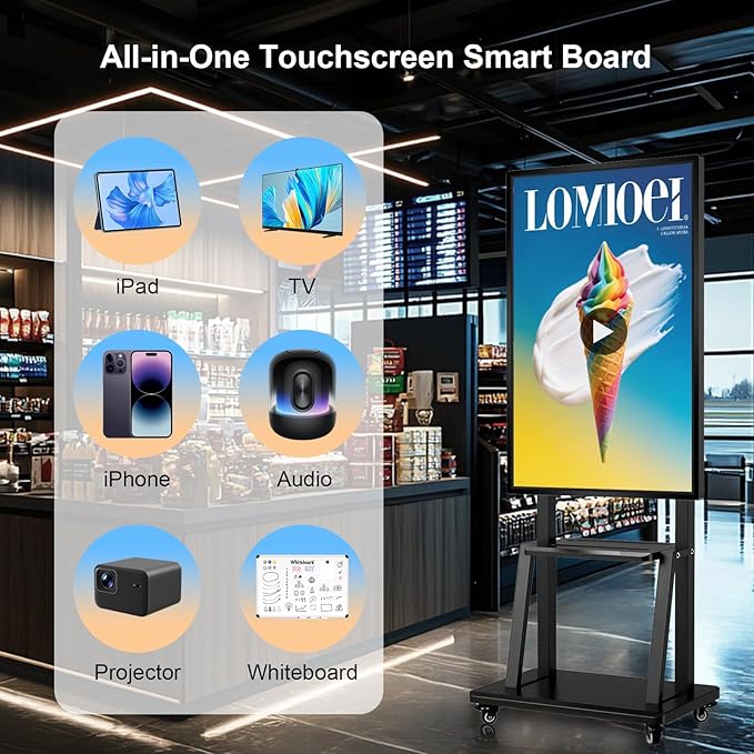 49" Smart Board, Digital Whiteboard Electronic Interactive for Classroom Office Home, Screen Mirroring from Android & iOS for Presention Annotation Live Streaming (49 inch)