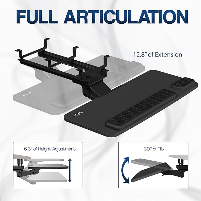 VIVO Premium Adjustable 27 x 11 inch Computer Keyboard and Mouse Platform Tray, Ergonomic Under Table Desk Mount Drawer with Padding, Black, MOUNT-KB27P-B