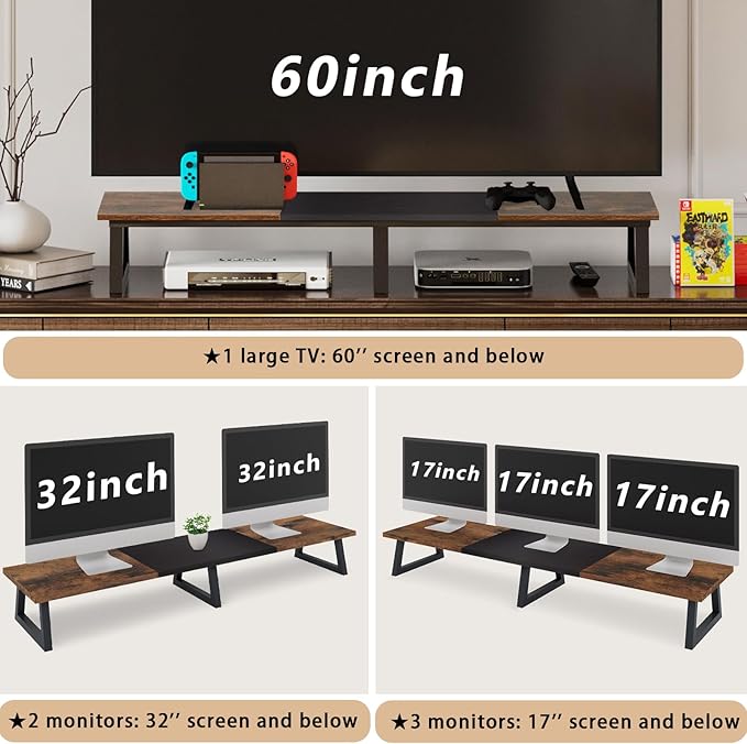 TEAMIX 42 inch Large Dual Monitor Riser, Extra Long Monitor Stand Riser Wide TV Stand Riser Monitor Stand for 2 Monitors Wood & Steel Desktop Riser Desk Organization Home Office