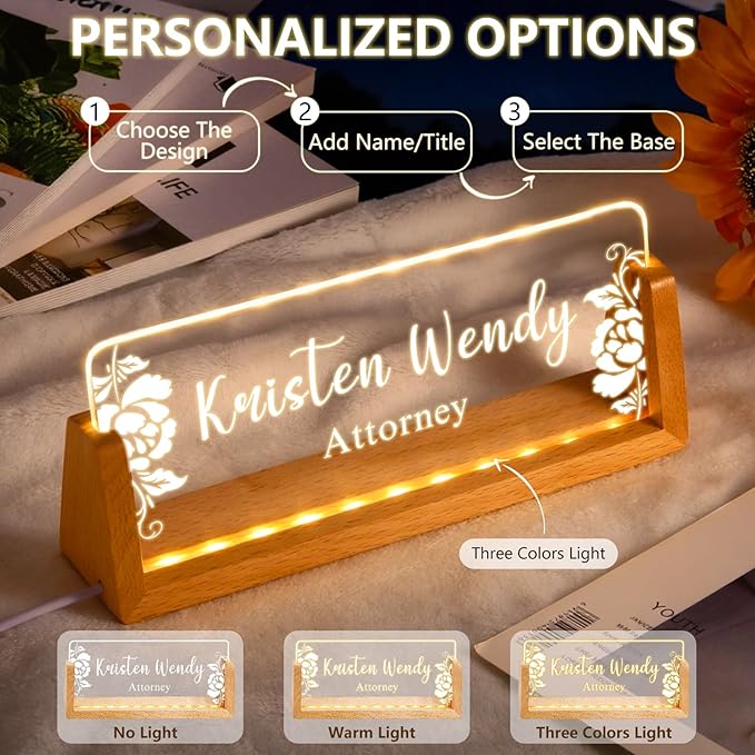 Ships Next Day, Custom Name Plate for Desk - Business Light Up Acrylic Desk Name Plate Personalized Elegant Office Gift for Boss Coworker Teacher Employee Appreciation Gift, Office Decor for Women Men
