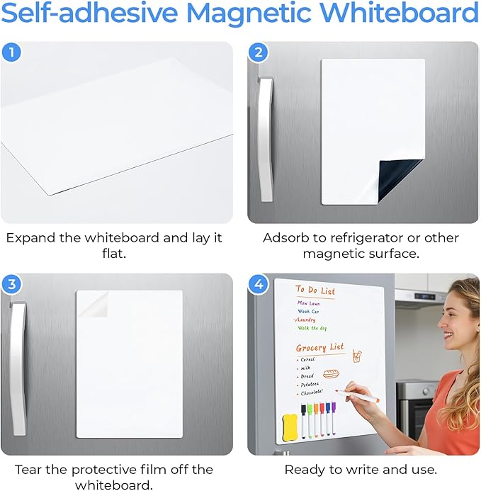 M&G Magnetic Dry Erase Board for Fridge, 16”x 12” Fridge Whiteboard for Kitchen, Refrigerator White Board Set with 6 Markers and Eraser, to Do List, Family Schedule Planning Board
