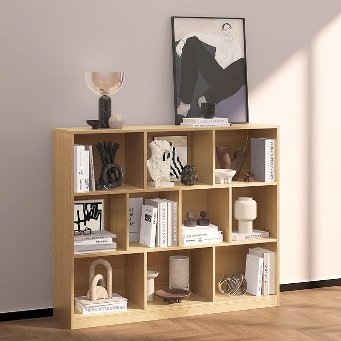 10 Cube Bookshelf with Base,Wooden Cube Storage Organizer,Open Shelf Bookcase for Bedroom, Living Room, Office, Study Room