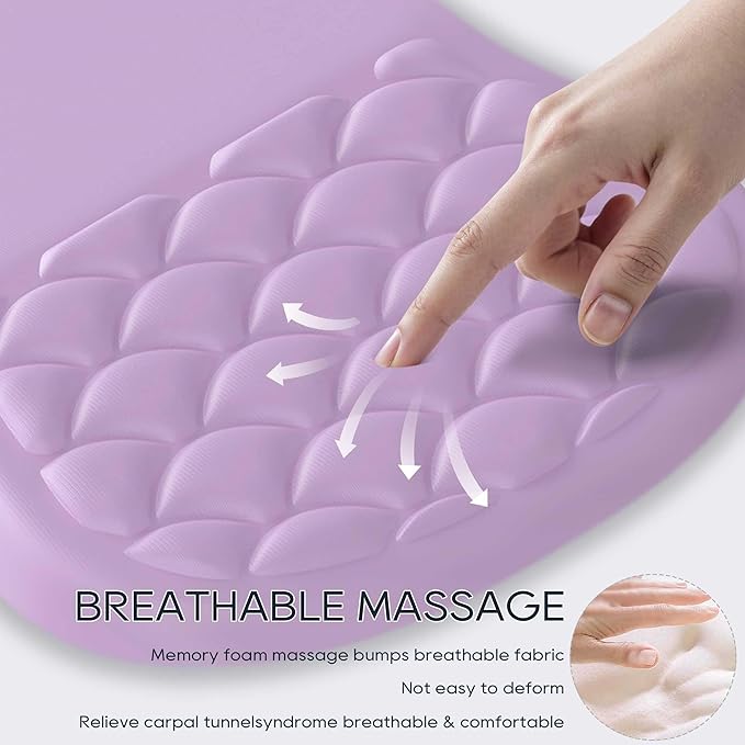 Ergonomic Mouse Pad Wrist Support with Memory Foam&Non-Slip Pu Base Cushion Massage Bump,Computer Mouse Pad for Carpal Tunnel Pain Relief,Gaming Mouse Pad for Desk, Home, Office,Purple