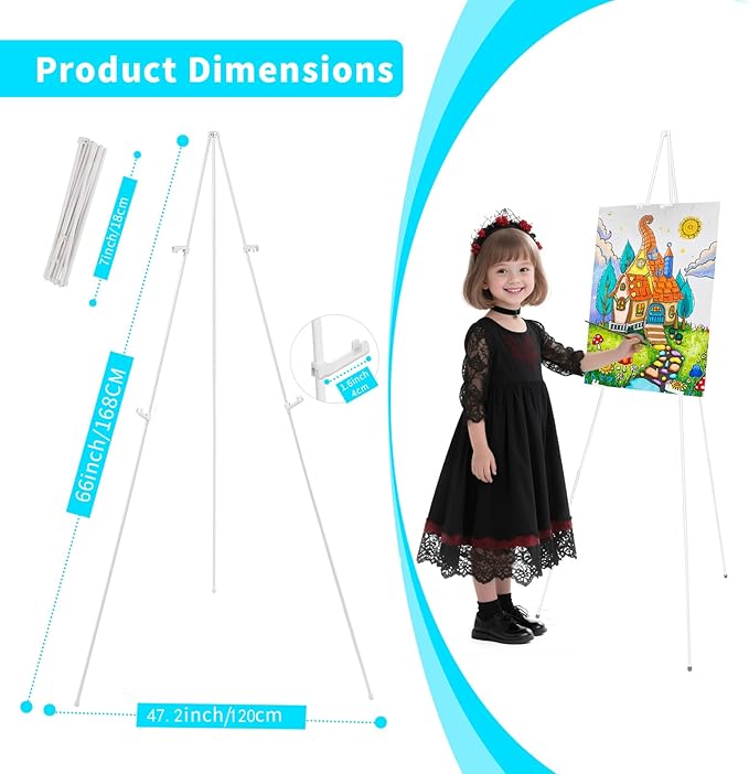 MXG Portable Folding Easel Stand for Painting & Poster Display, 66" Adjustable Height Art Easel for Adults Sturdy Metal Sign Holder Stand for Wedding, Office, Classroom & Outdoor (White)