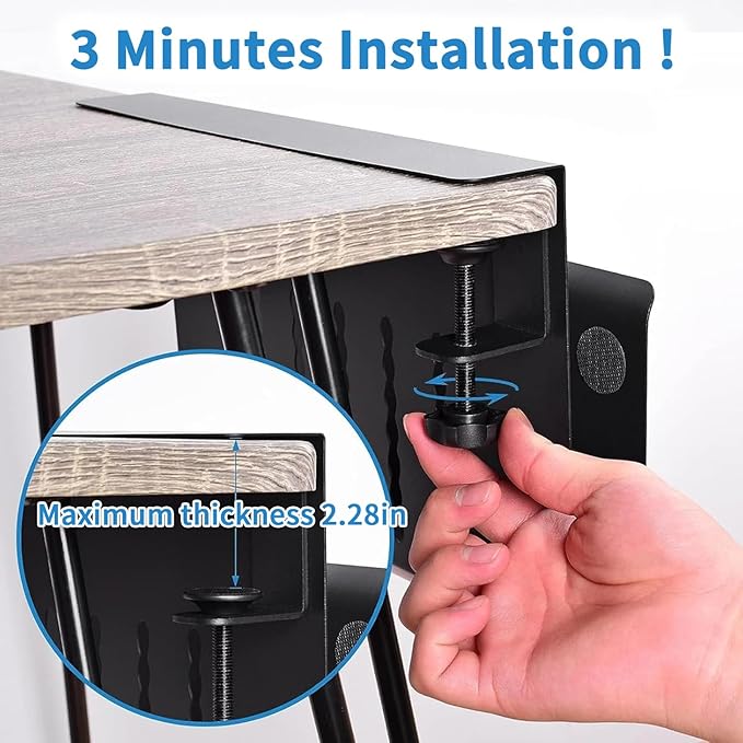 Desk Side Organizer, Desk Laptop Holder with Magnetic Pen Holder, No Drill Hanging Desk Organizer for Office and Home Fits Flat Edge 0.3" to 2.3"