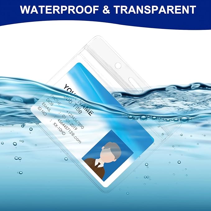 50 Pack ID Card Name Tag Badge Holders with Lanyards Blue Lanyards with Clear Horizontal Waterproof Name Badge ID Card Holders for Office School Travel (Blue)