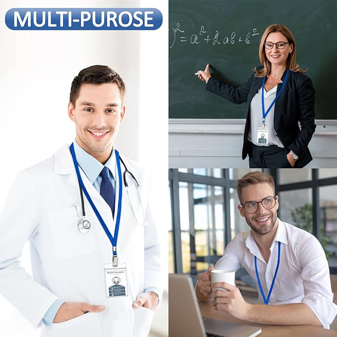 400 Pack Neck Lanyard Bulk with ID Card Holder Lanyards for ID Badges Vertical Name Badge ID Card Holders Flat Neck Lanyards with Clip for Nurses Teacher Students, Blue