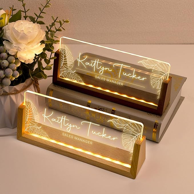 Desk Name Plate Personalized, Custom Office Light Up Name Plate for Desks, Desk Decorations for Women Men Office, Employee Appreciation Gifts for Coworkers